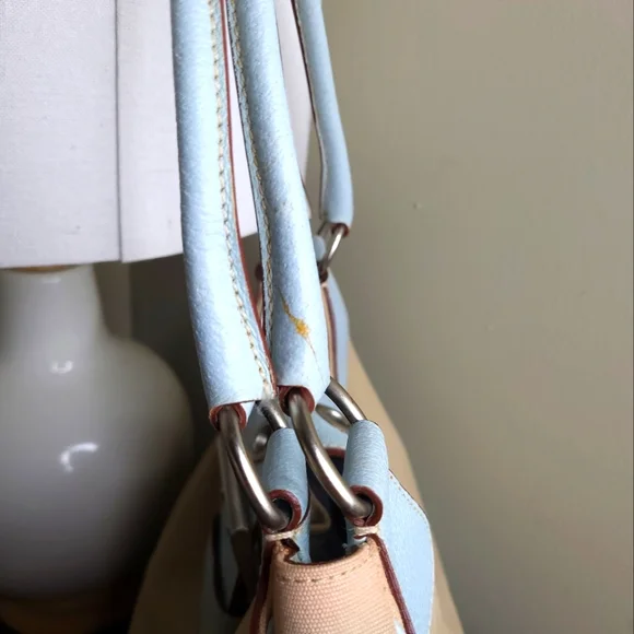 Prada Canapa Moon Shoulder Bag, Blue and Beige - Picture 11 of 13